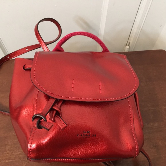 Coach Red Metallic Derby Backpack Pebble Leather Brand new with tag . - Picture 3 of 15